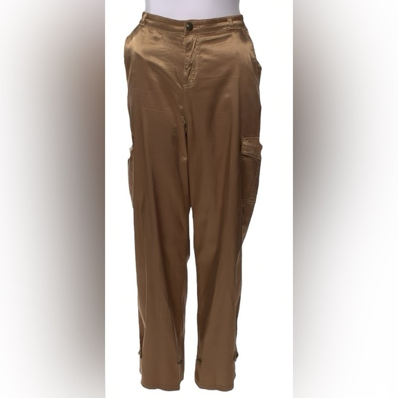L’AGENCE Wyatt High Rise Utility Cargo Pants Buckhorn Brown Sz 29 Satin Sheen - Picture 2 of 9